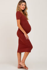 Rust Fitted Maternity Midi Dress