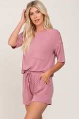 Mauve Pocket Front Pajama Short Set