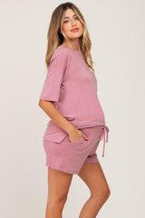 Mauve Pocket Front Maternity Pajama Short Set