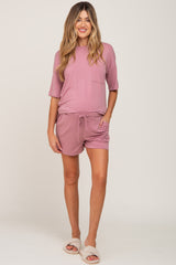 Mauve Pocket Front Maternity Pajama Short Set