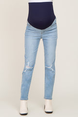 Light Blue Ripped Knee Maternity Skinny Jeans