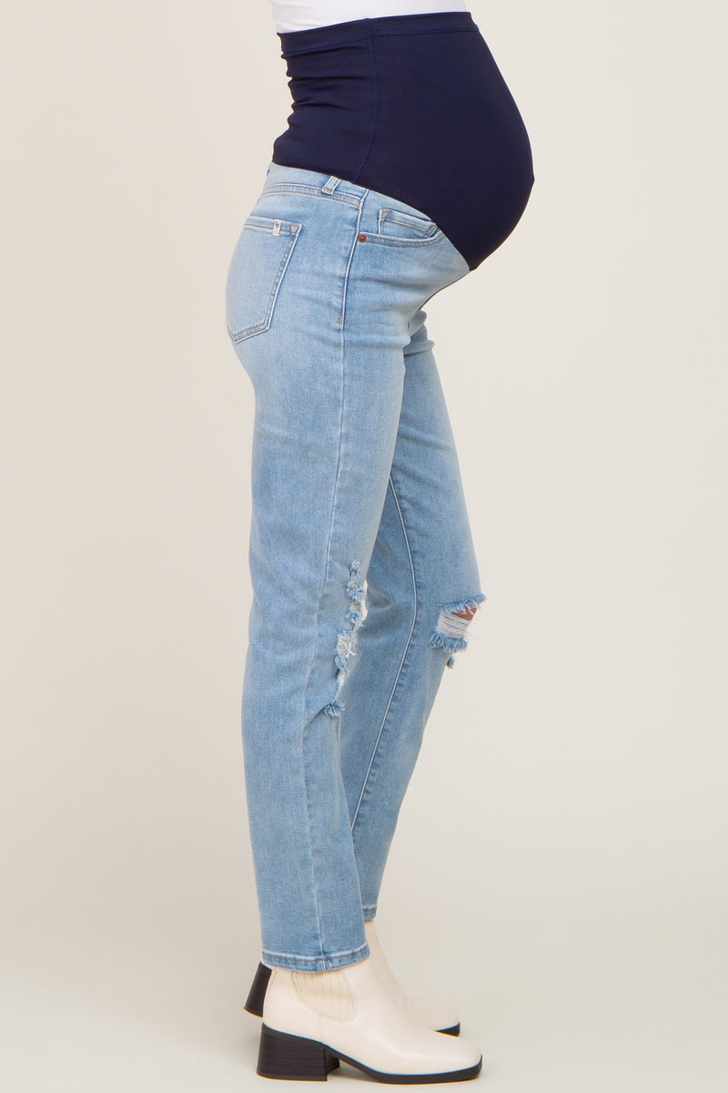 Light Blue Ripped Knee Maternity Skinny Jeans – PinkBlush