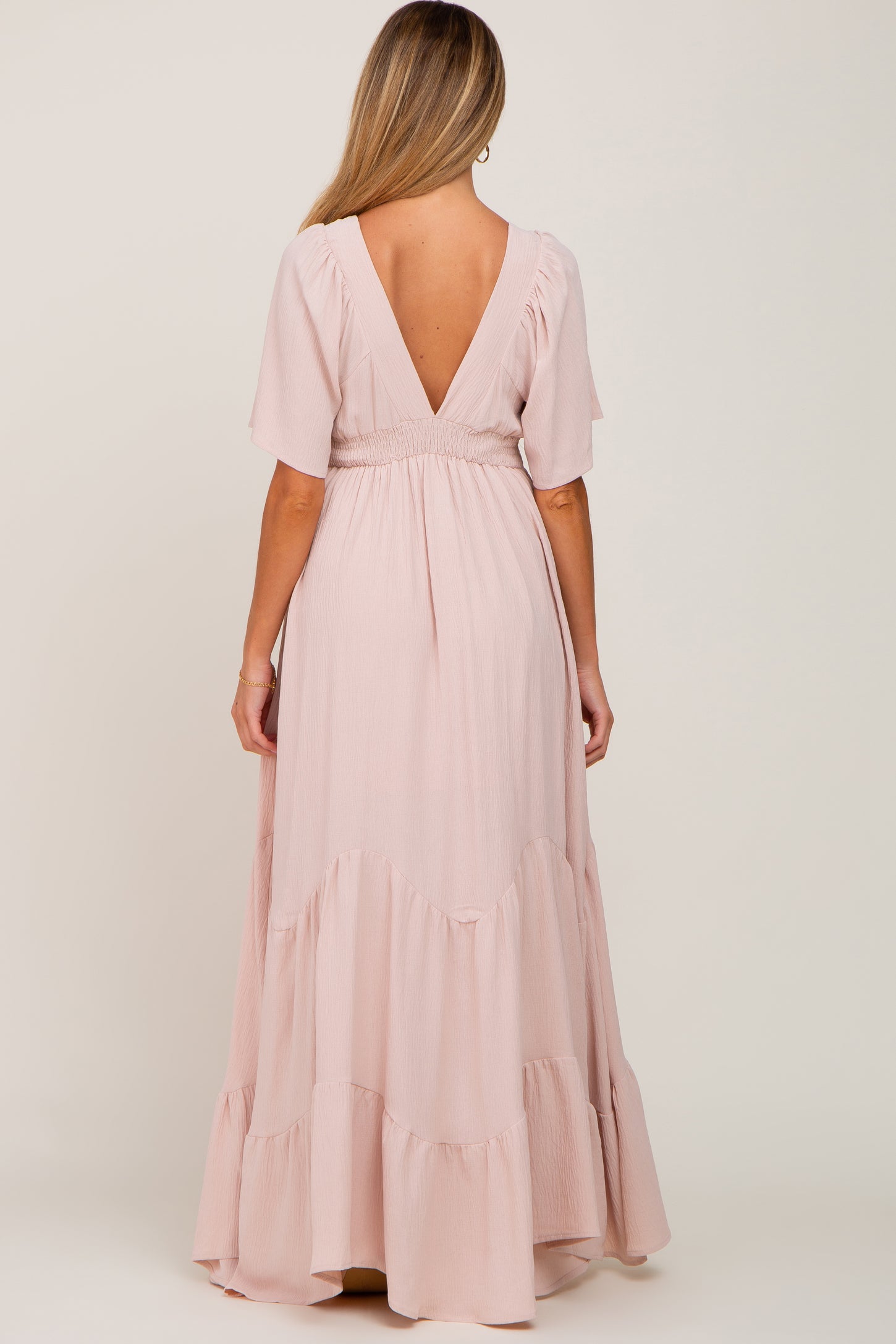 Light Pink Deep V-Neck Maternity Maxi Dress PinkBlush Light Pink Deep V-Neck Maternity Maxi Dress PinkBlush