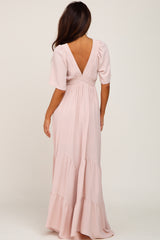 Light Pink Deep V-Neck Maxi Dress