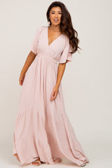 Light Pink Deep V-Neck Maxi Dress
