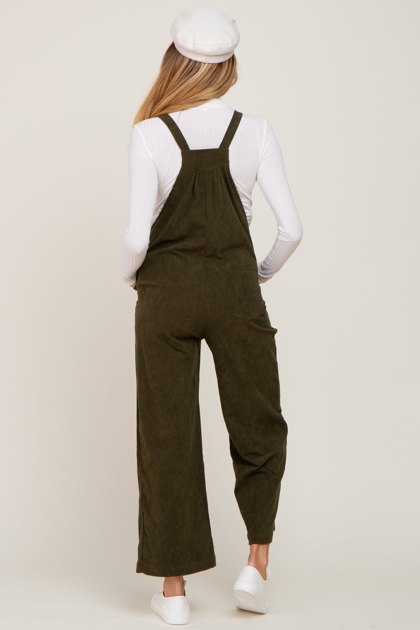 Olive Corduroy Maternity Overalls PinkBlush