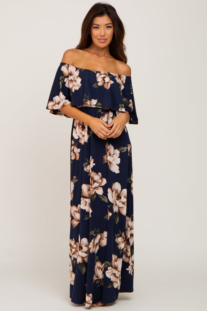 navy blue flowing dress Navy Elegance Midi Dress XS