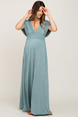 Olive Deep V-Neck Maternity Maxi Dress