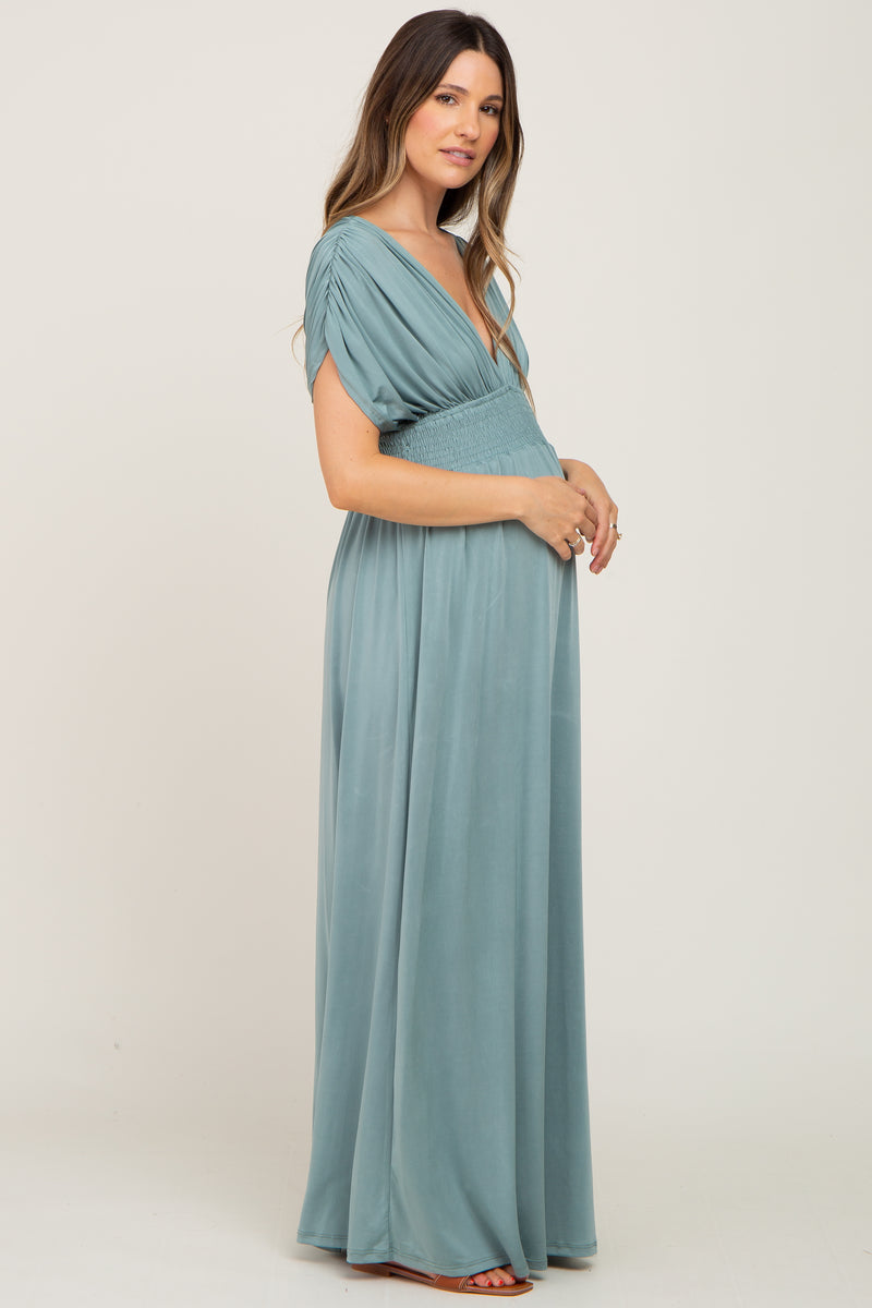 Olive Deep V-Neck Maternity Maxi Dress– PinkBlush
