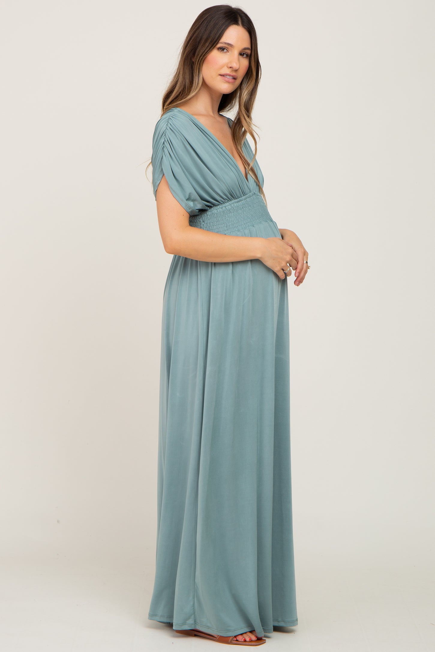 Olive Deep V-Neck Maternity Maxi Dress