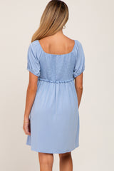 Blue Smocked Maternity Dress