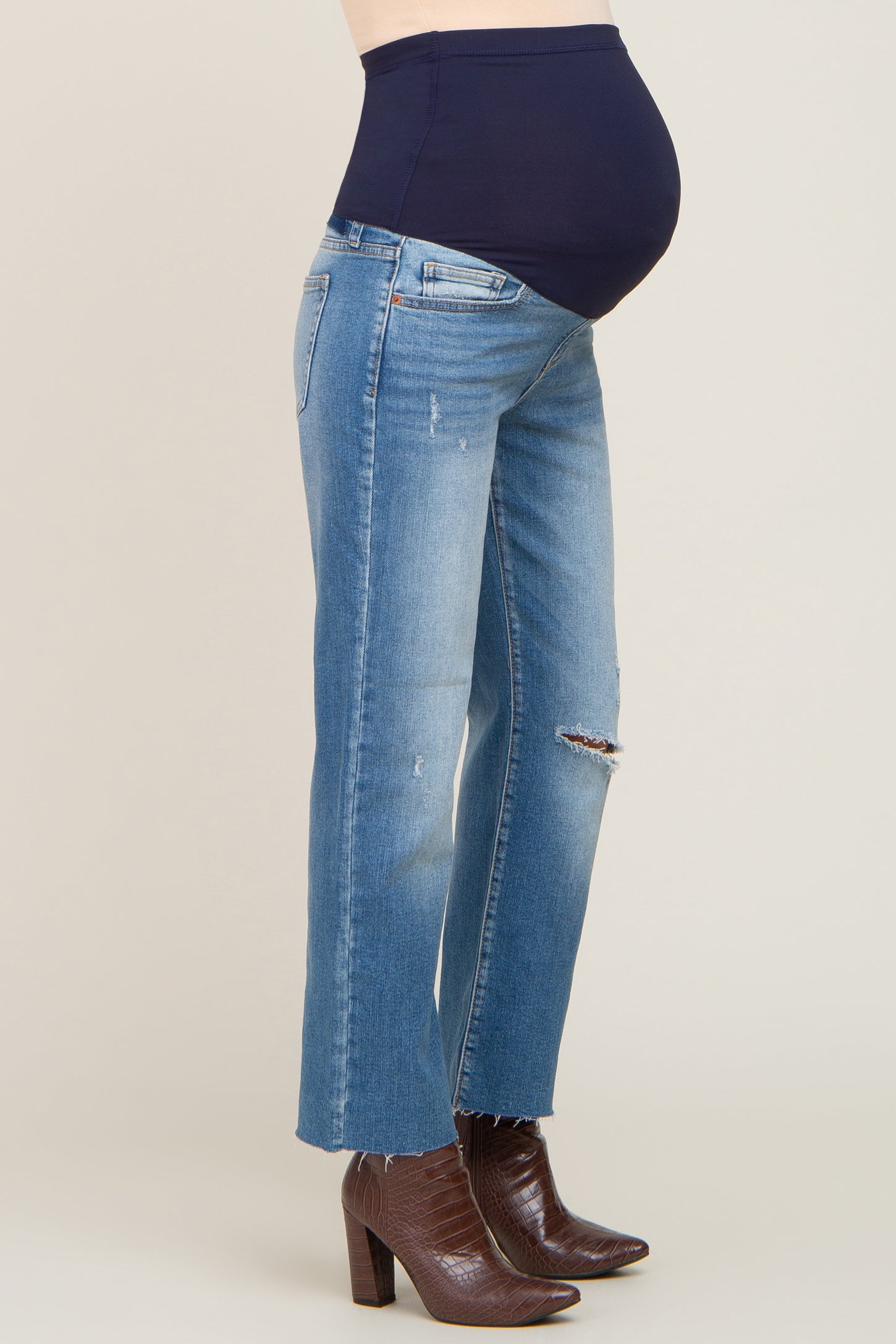 Blue Raw Hem Straight Leg Maternity Jeans– PinkBlush
