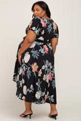 Black Floral Hi-Lo Maternity Plus Wrap Dress