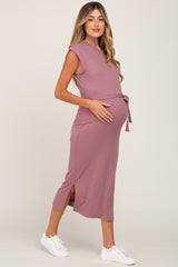 Mauve Fitted Side Slit Maternity Midi Dress
