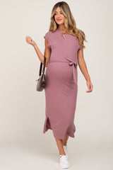Mauve Fitted Side Slit Maternity Midi Dress
