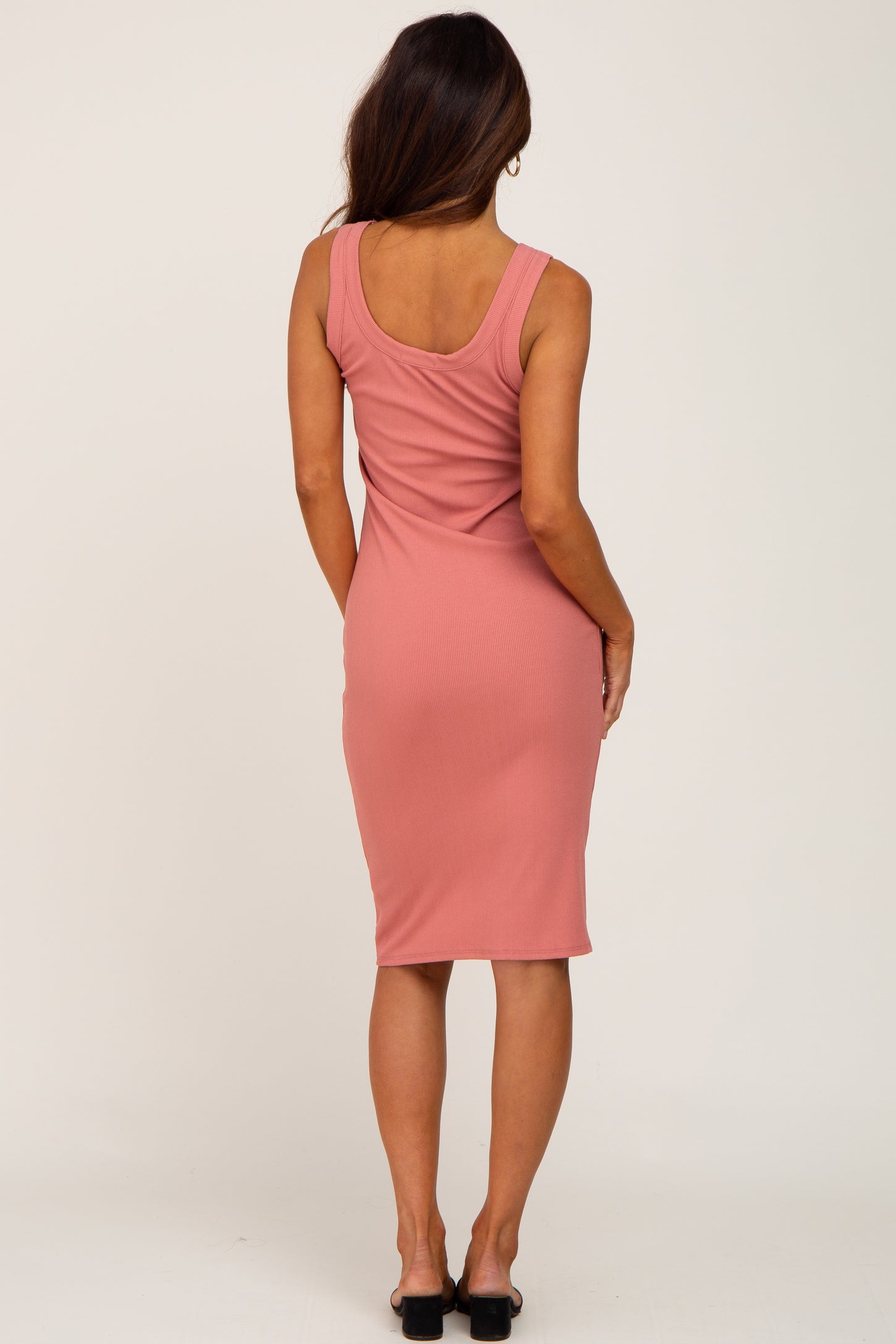 Salmon Ribbed Scoop Neck Sleeveless Midi Dress PinkBlush Salmon Ribbed Scoop Neck Sleeveless Midi Dress PinkBlush