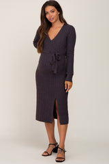 Charcoal Brushed Cable Knit Maternity Sweater Dress