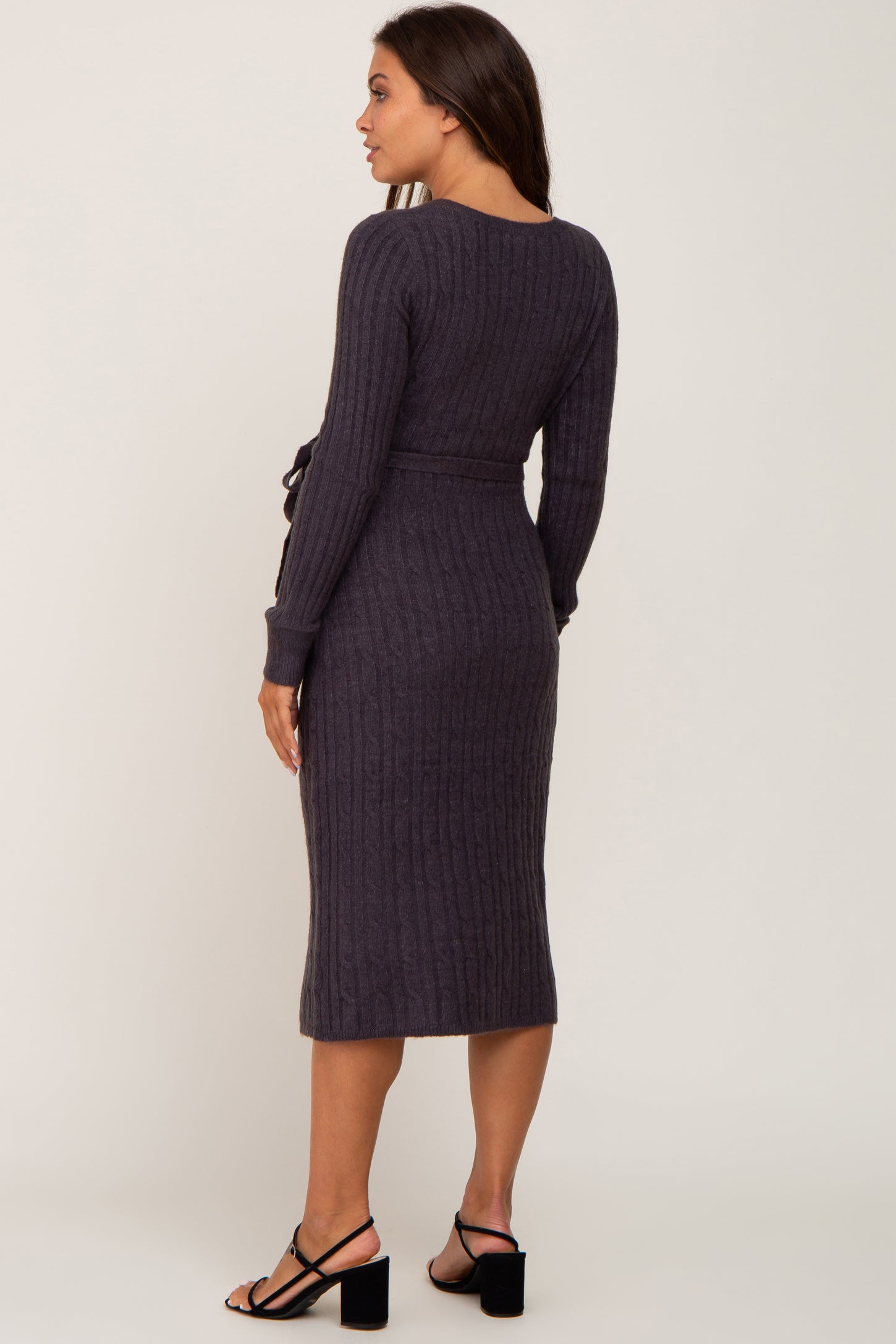 Charcoal Brushed Cable Knit Maternity Sweater Dress