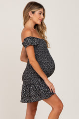 Black Ditsy Floral Smocked Maternity Mini Dress