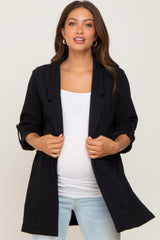 Black Side Slit 3/4 Sleeve Maternity Blazer