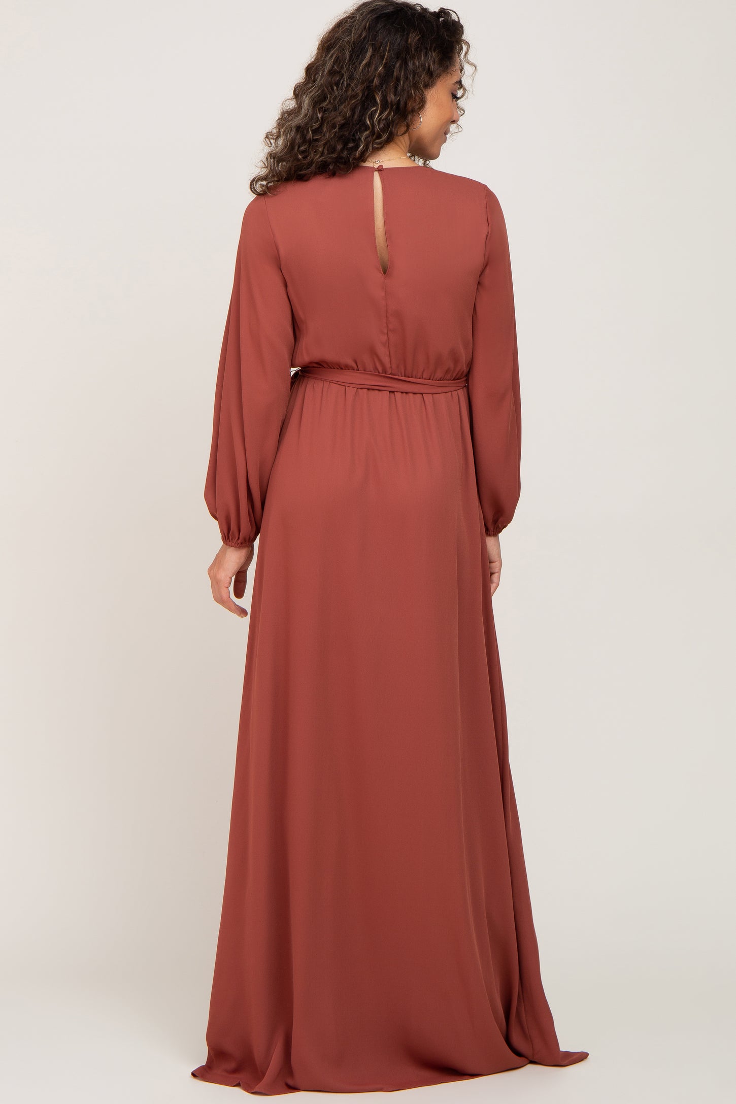 Rust Wrap Front Chiffon Gown Medium