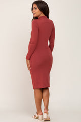 Rust Mock Neck Fitted Maternity Dress
