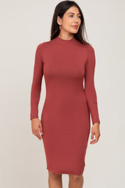 Rust Mock Neck Fitted Dress