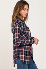 Black Plaid Button Up Long Sleeve Top