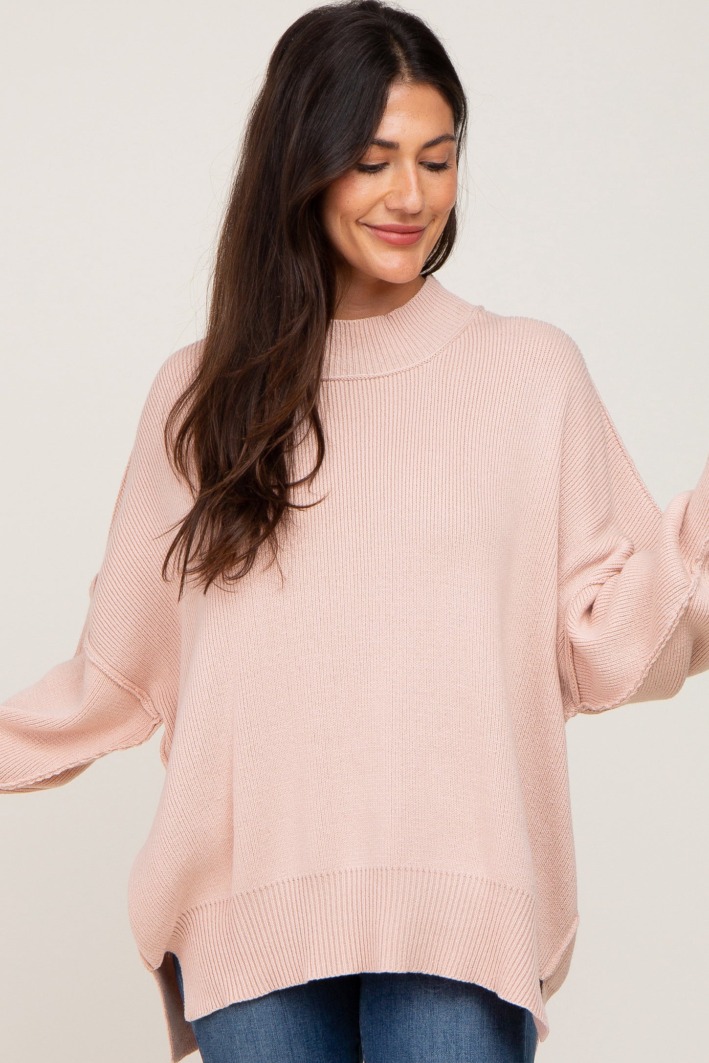 Light Pink Mock Neck Exposed Seam Sweater