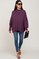 Purple Mock Neck Side Slit Oversized Sweater