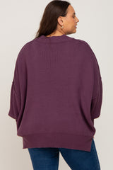 Purple Mock Neck Exposed Seam Plus Sweater