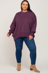 Purple Mock Neck Exposed Seam Plus Sweater