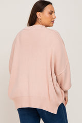 Light Pink Mock Neck Exposed Seam Plus Sweater