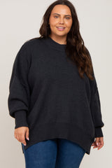 Charcoal Mock Neck Exposed Seam Plus Sweater