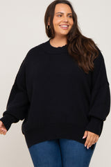 Black Mock Neck Exposed Seam Plus Sweater