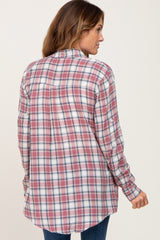 Red Plaid Rolled Cuff Flannel Top