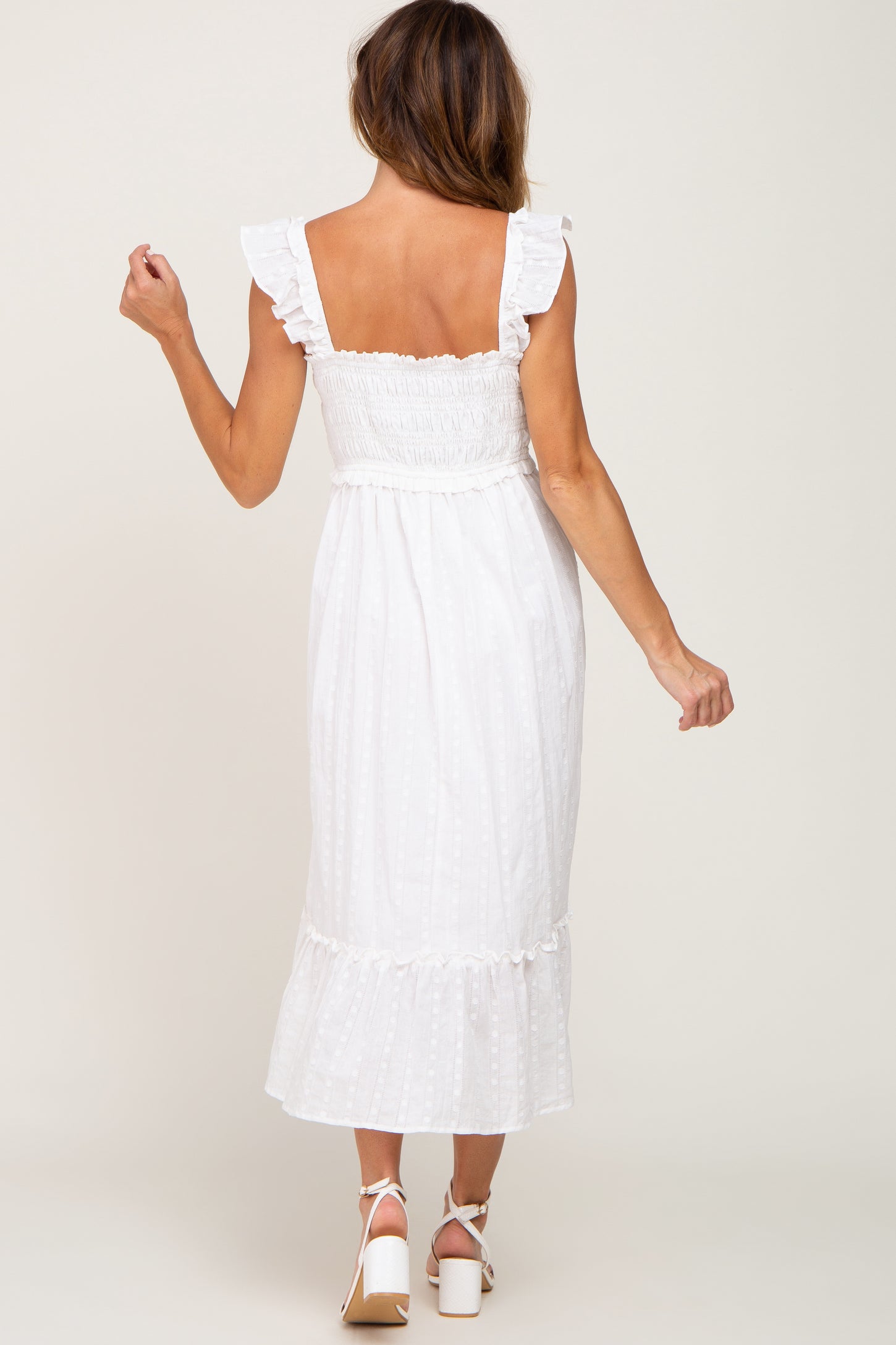 White Smocked Textured Midi Dress – PinkBlush White Smocked Textured Midi Dress – PinkBlush