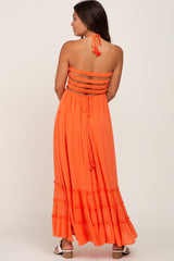 Orange Smocked Caged Back Maternity Dress