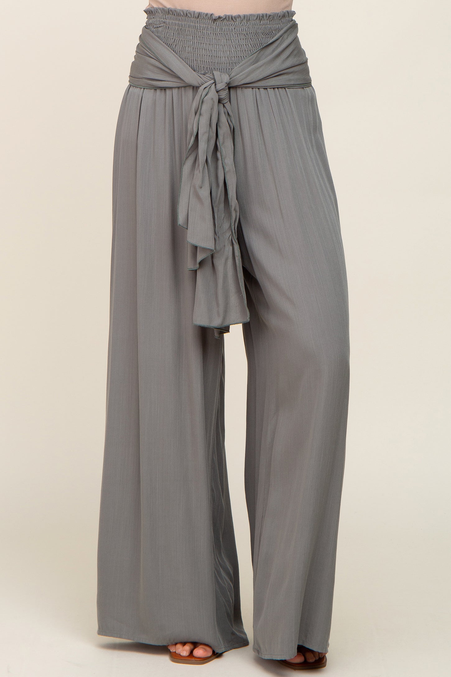 Olive High Waist Tie Front Wide Pants