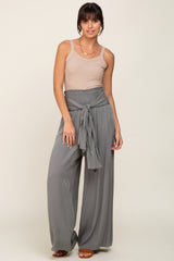 Olive High Waist Tie Front Wide Pants