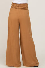 Camel High Waist Tie Front Wide Maternity Pants