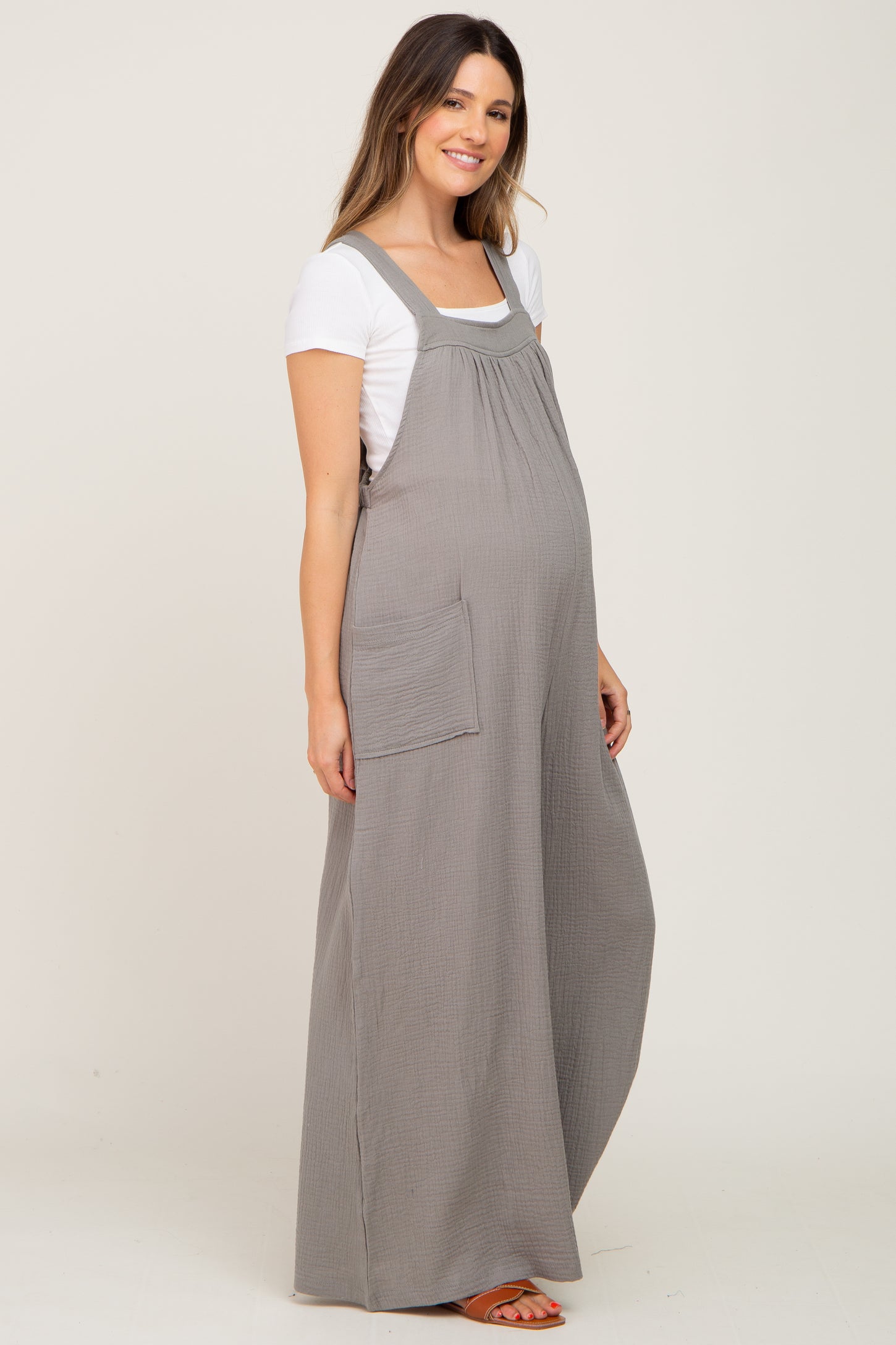 Olive Wide Leg Tie Back Maternity Overalls
