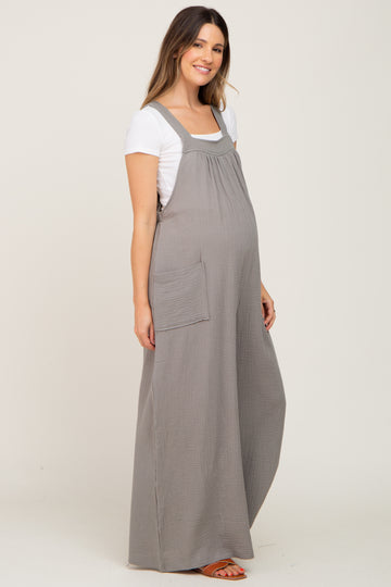 Olive Wide Leg Tie Back Maternity Overalls