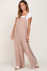 Taupe Wide Leg Tie Back Maternity Overalls