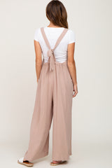 Taupe Wide Leg Tie Back Overalls