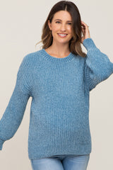 Blue Soft Chenille Knit Maternity Sweater