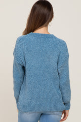 Blue Soft Chenille Knit Maternity Sweater