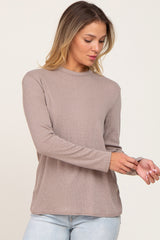 Taupe Basic Ribbed Long Sleeve Top