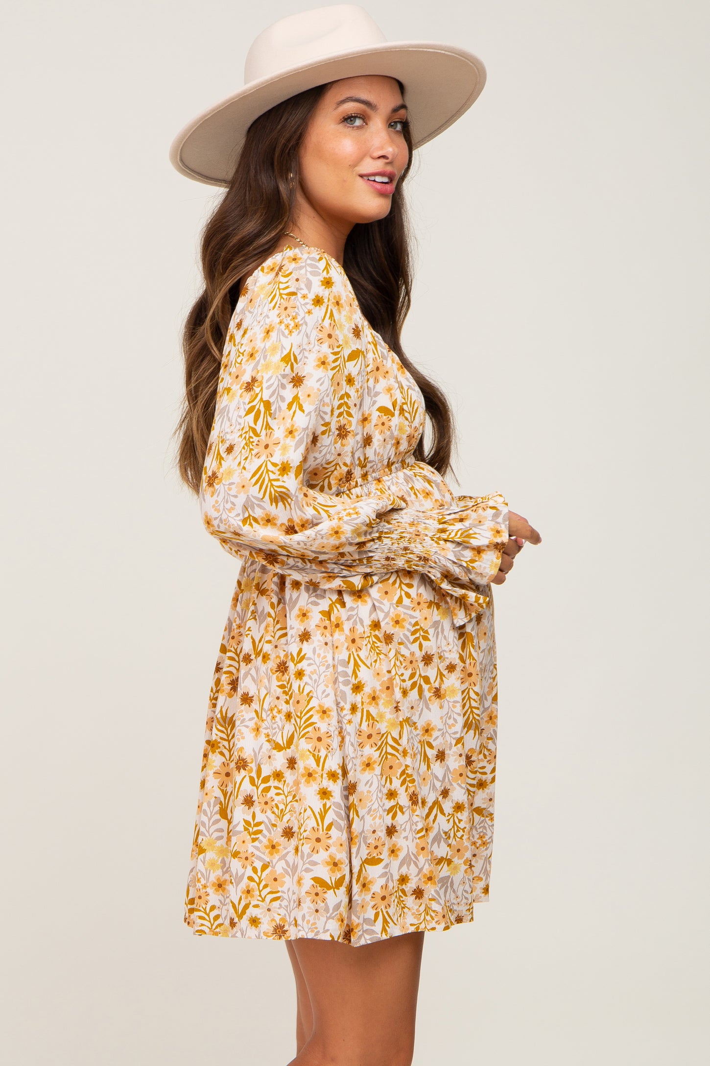 gold long sleeve maternity dress Golden Sequin Side Slit Flare Sleeve Maternity Photoshoot Maxi Dress, Golden / 2XL