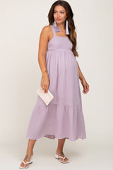Lavender Back Tie Sleeveless Maternity Mid Dress